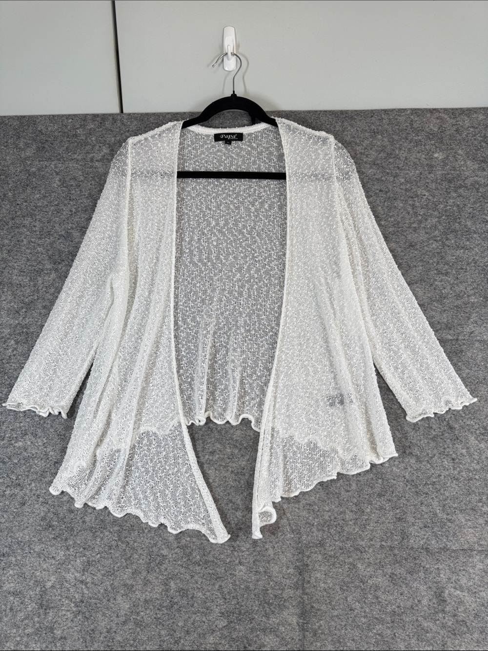 Papa Vancouver Y2K White Open Knit Cardigan XL Coastal Boho Festival Chic